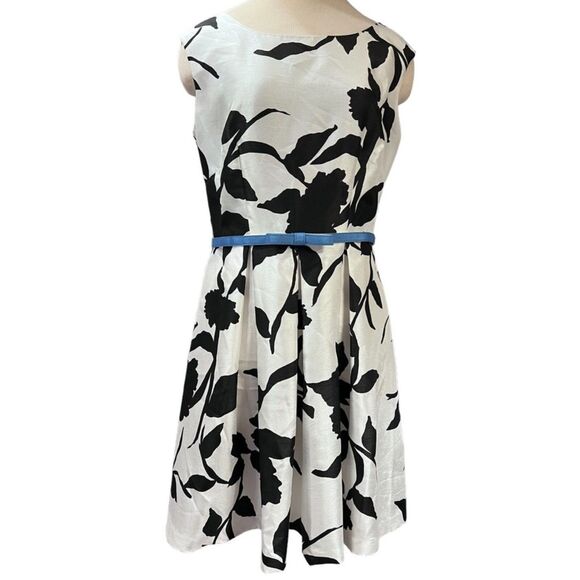 Julian Taylor New York Retro Style Fit & Flare Dress Bow Belt SZ 10 Black White - Picture 1 of 14
